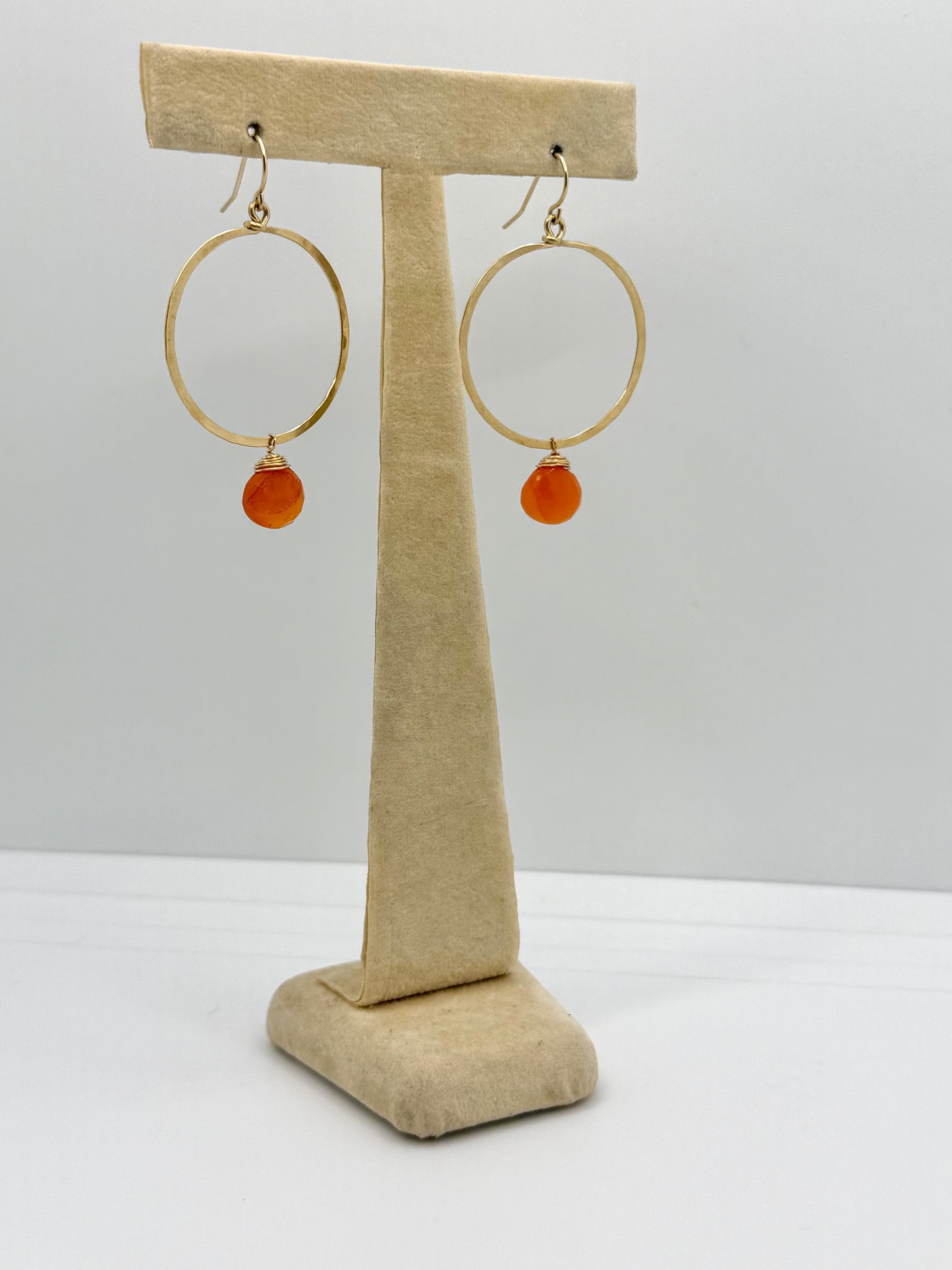 Duke Collection Hoop with Orange Bead 14K Gold Hammered Earrings