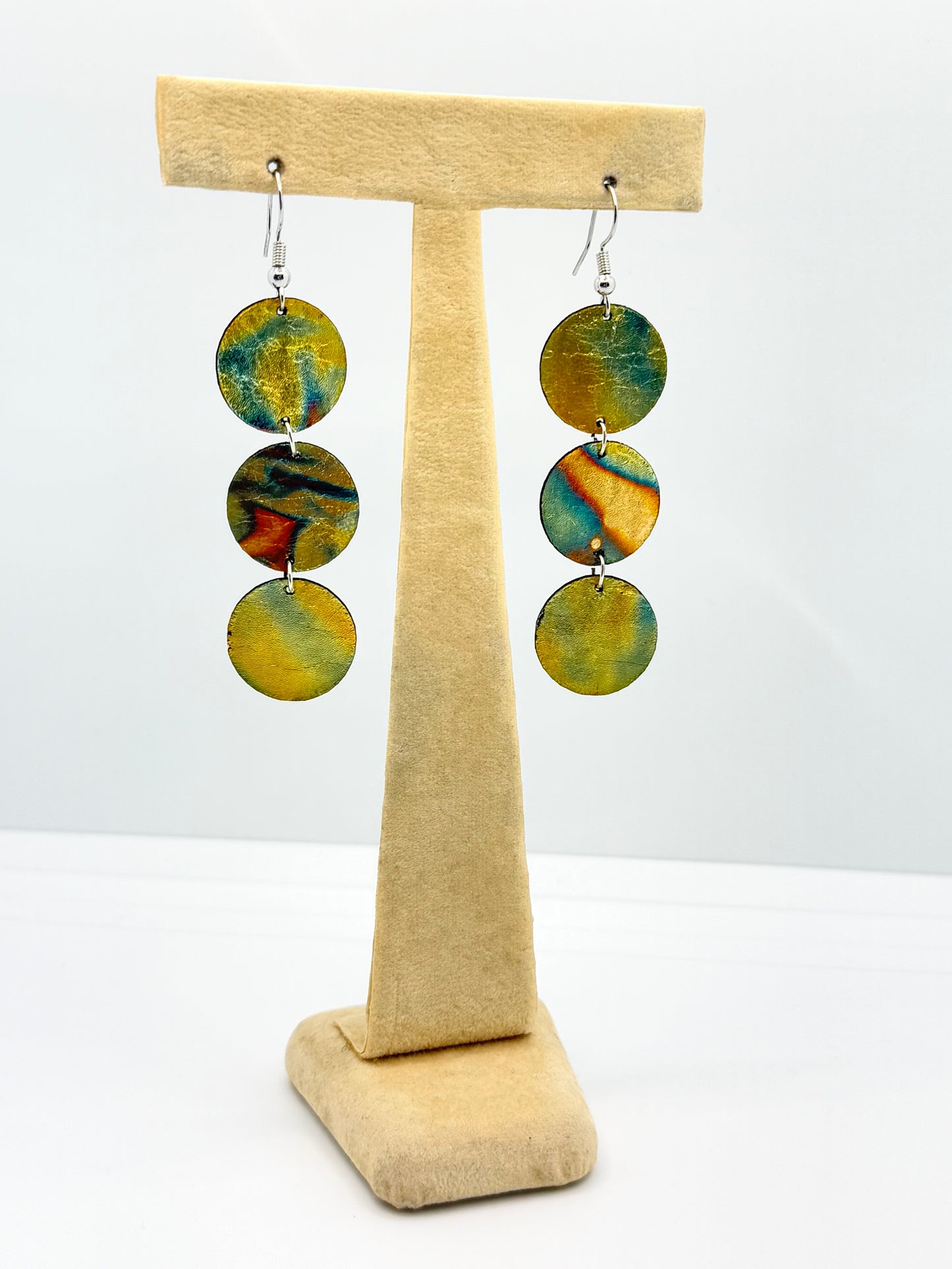 Variegated Blue Leaf Leather Earrings