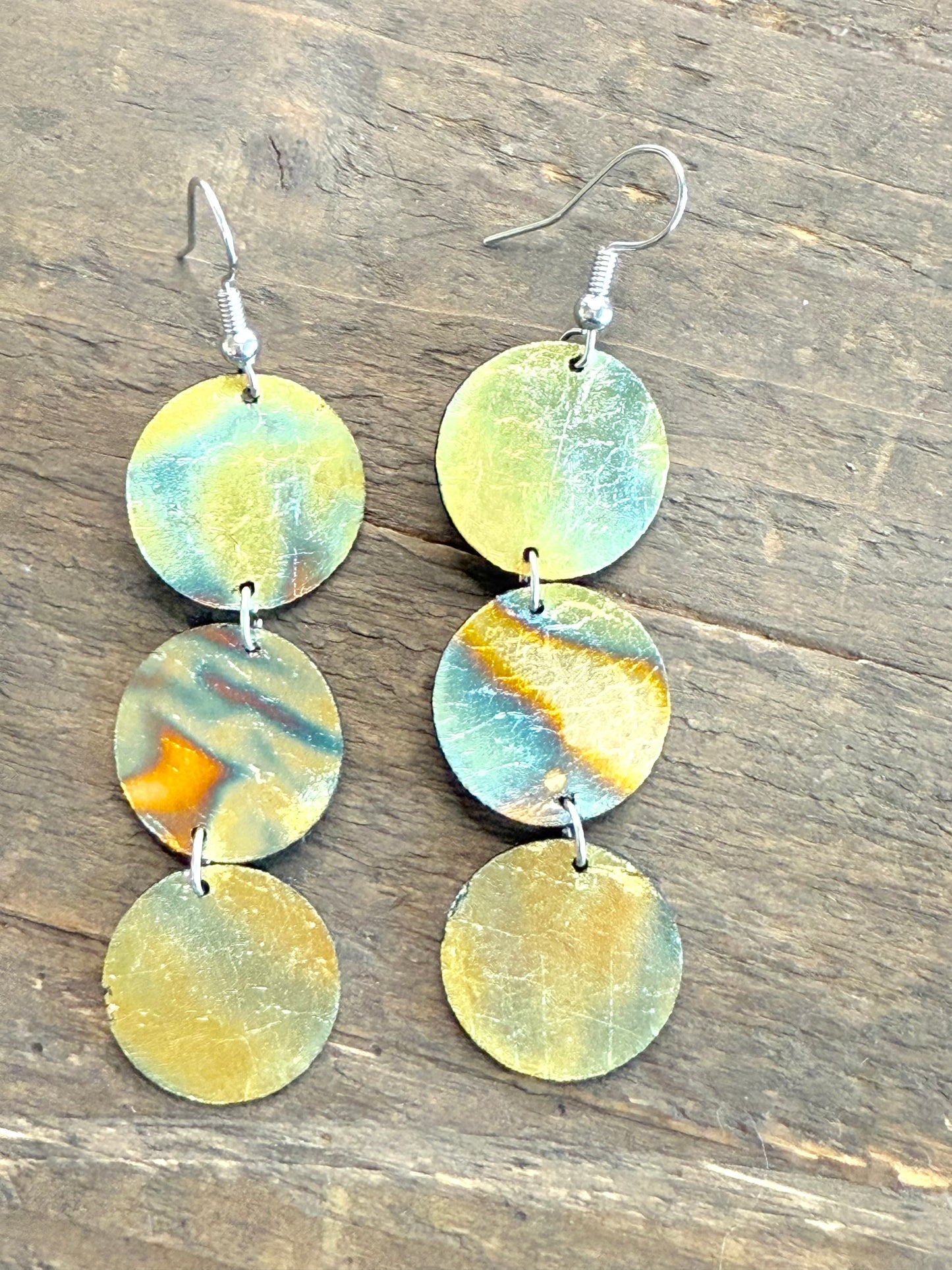 Variegated Blue Leaf Leather Earrings