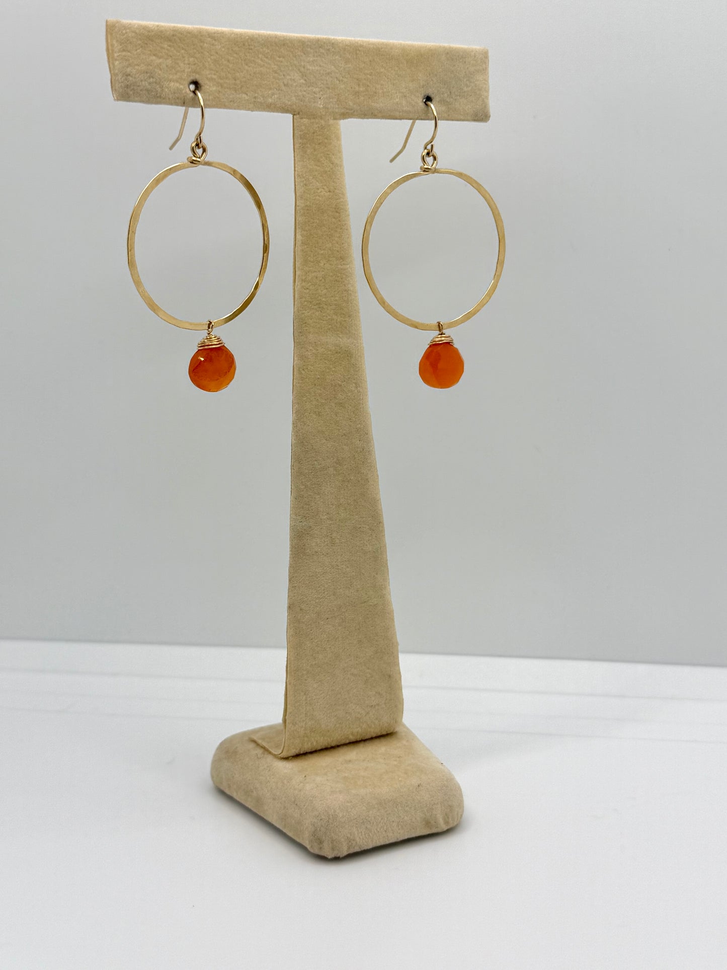 Duke Collection Hoop with Orange Bead 14K Gold Hammered Earrings