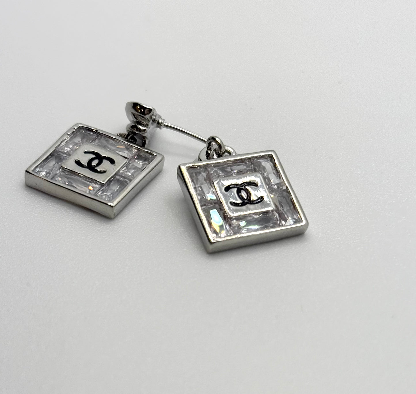 CC Luxe -- Double C Square Earrings - Silver and Black