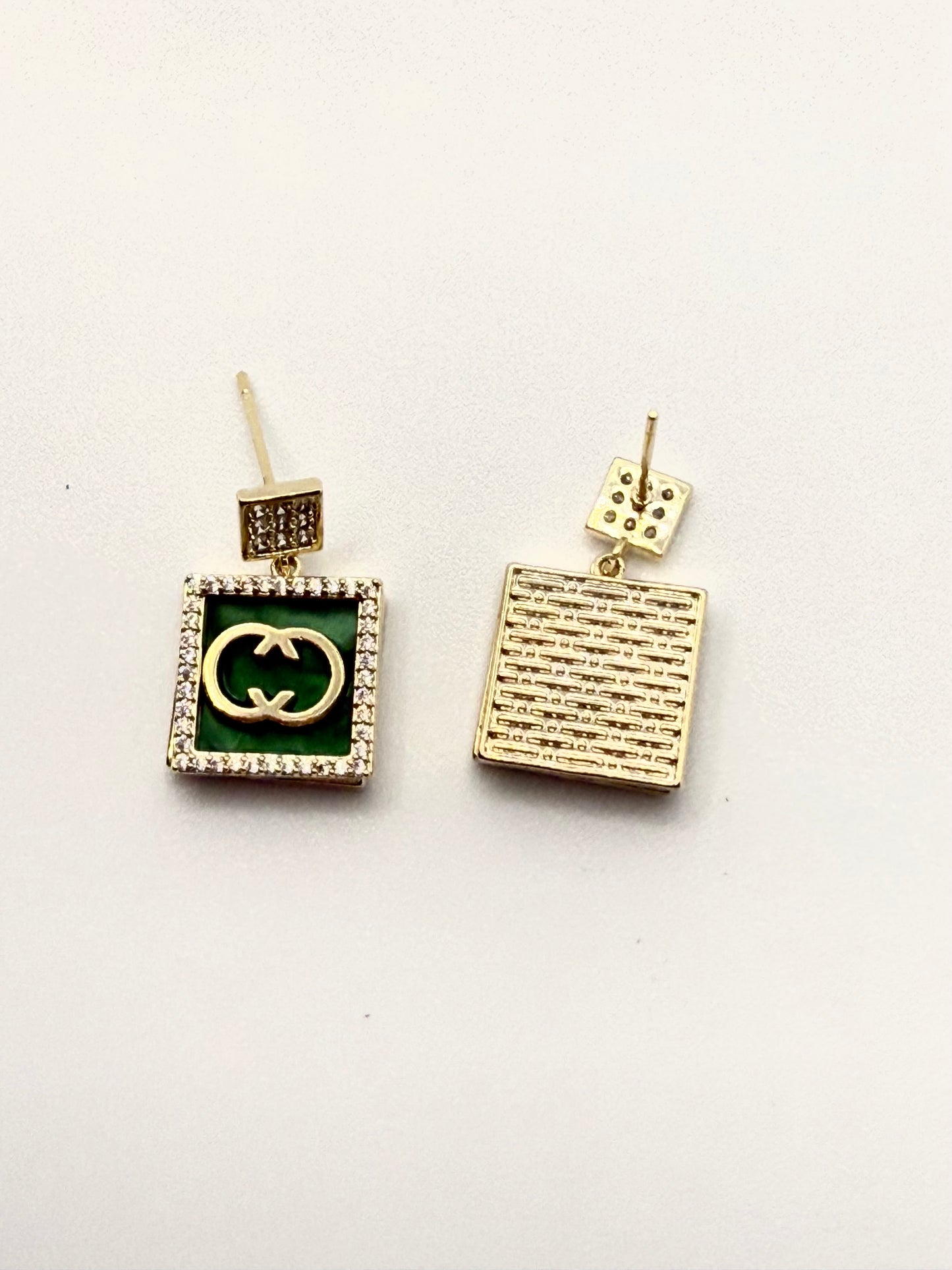 CC Luxe - Double C Square Green and Gold Earrings