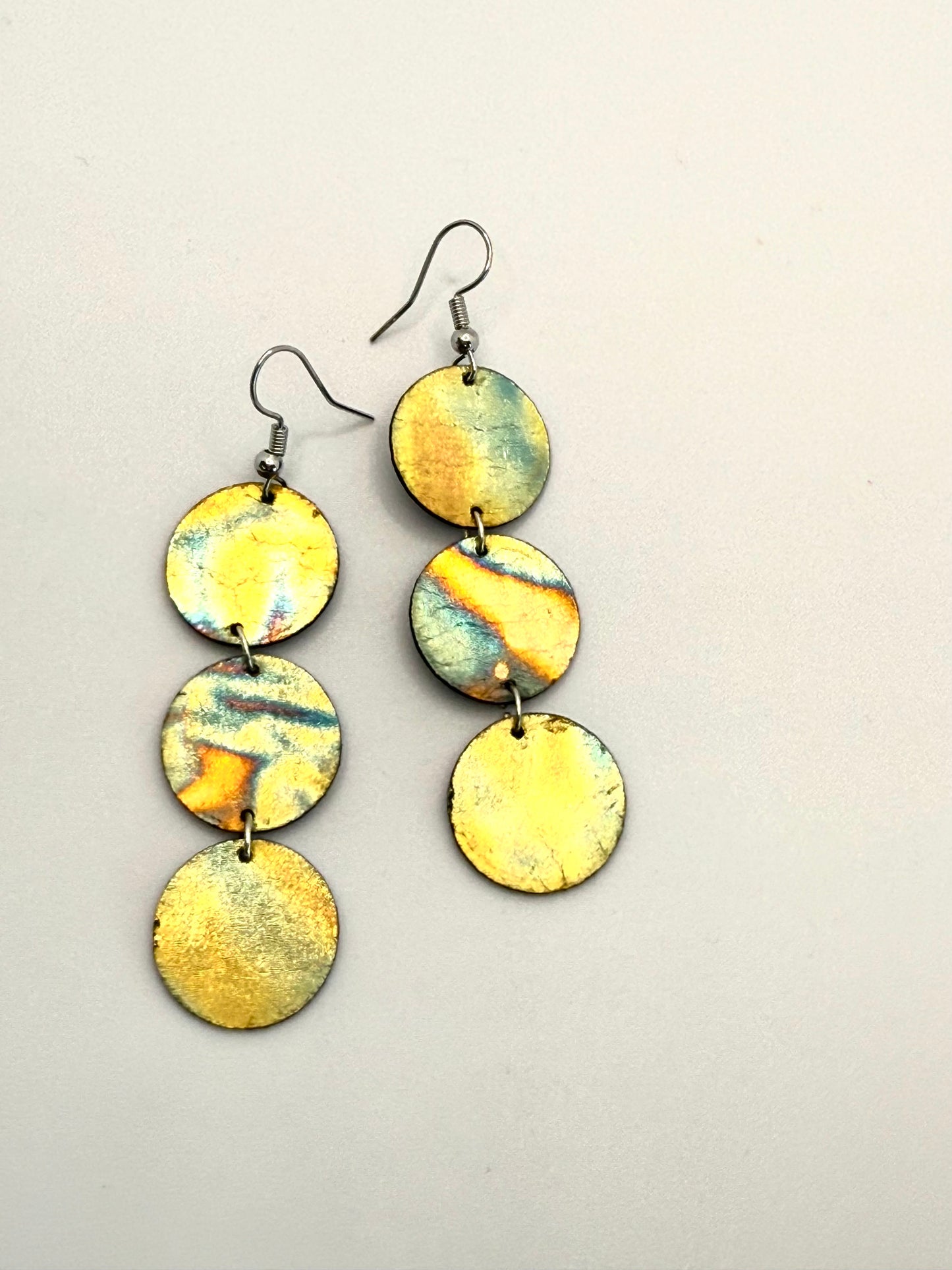 Variegated Blue Leaf Leather Earrings