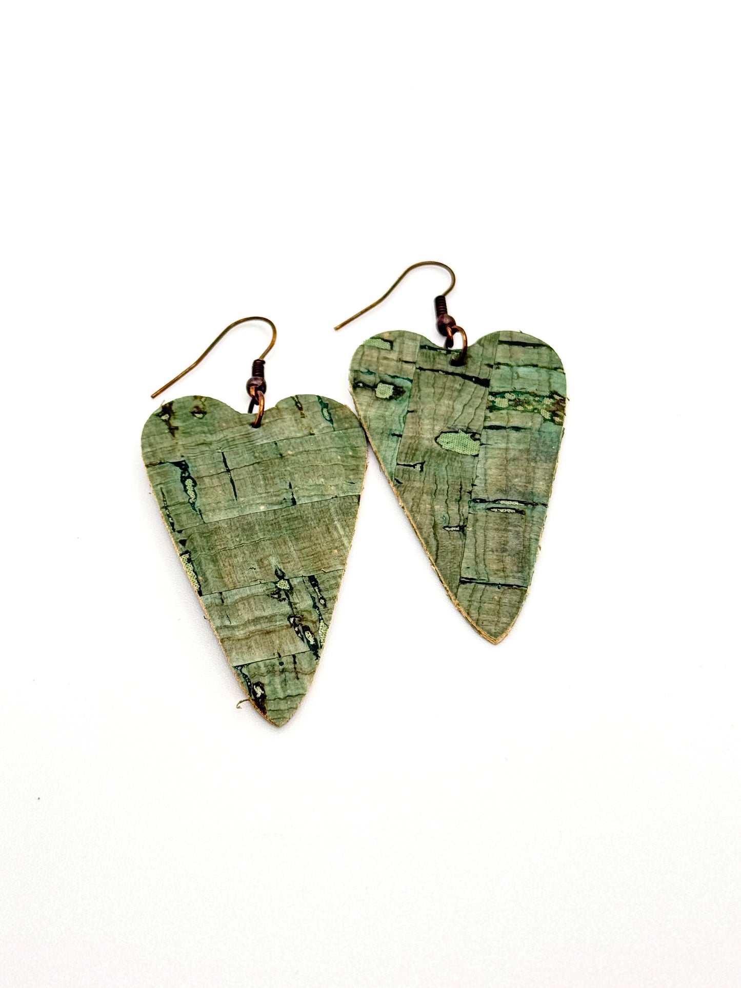 Green Cork Heart Earrings