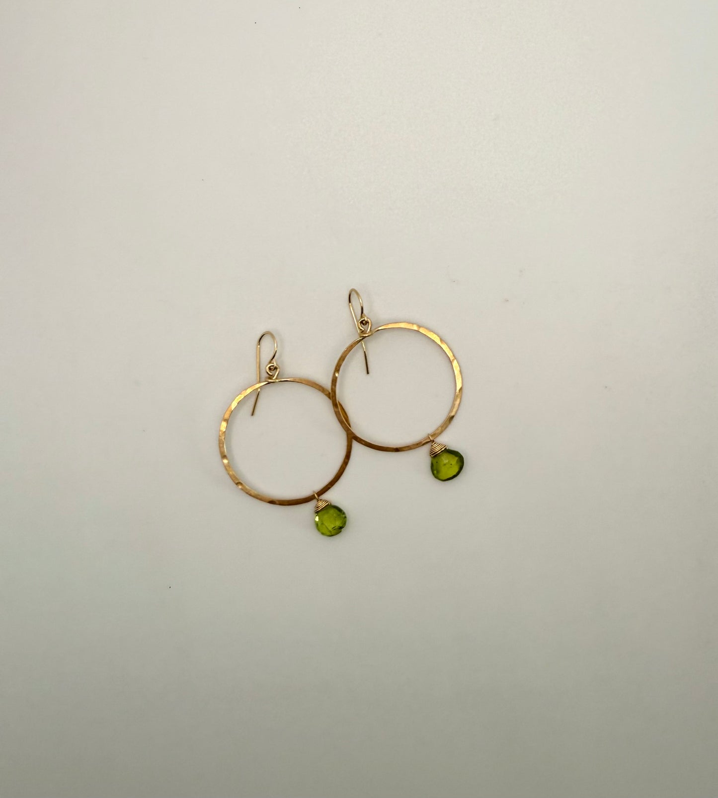 Duke Collection Hoop with Green Bead 14K Gold Hammered Earrings