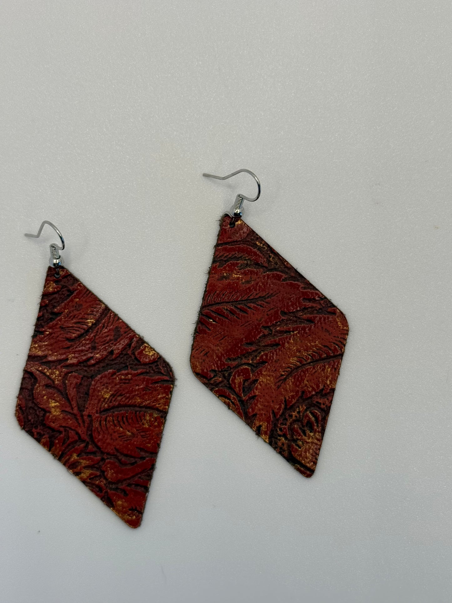 Paint the Town Red Paisley Textured Leather Earrings