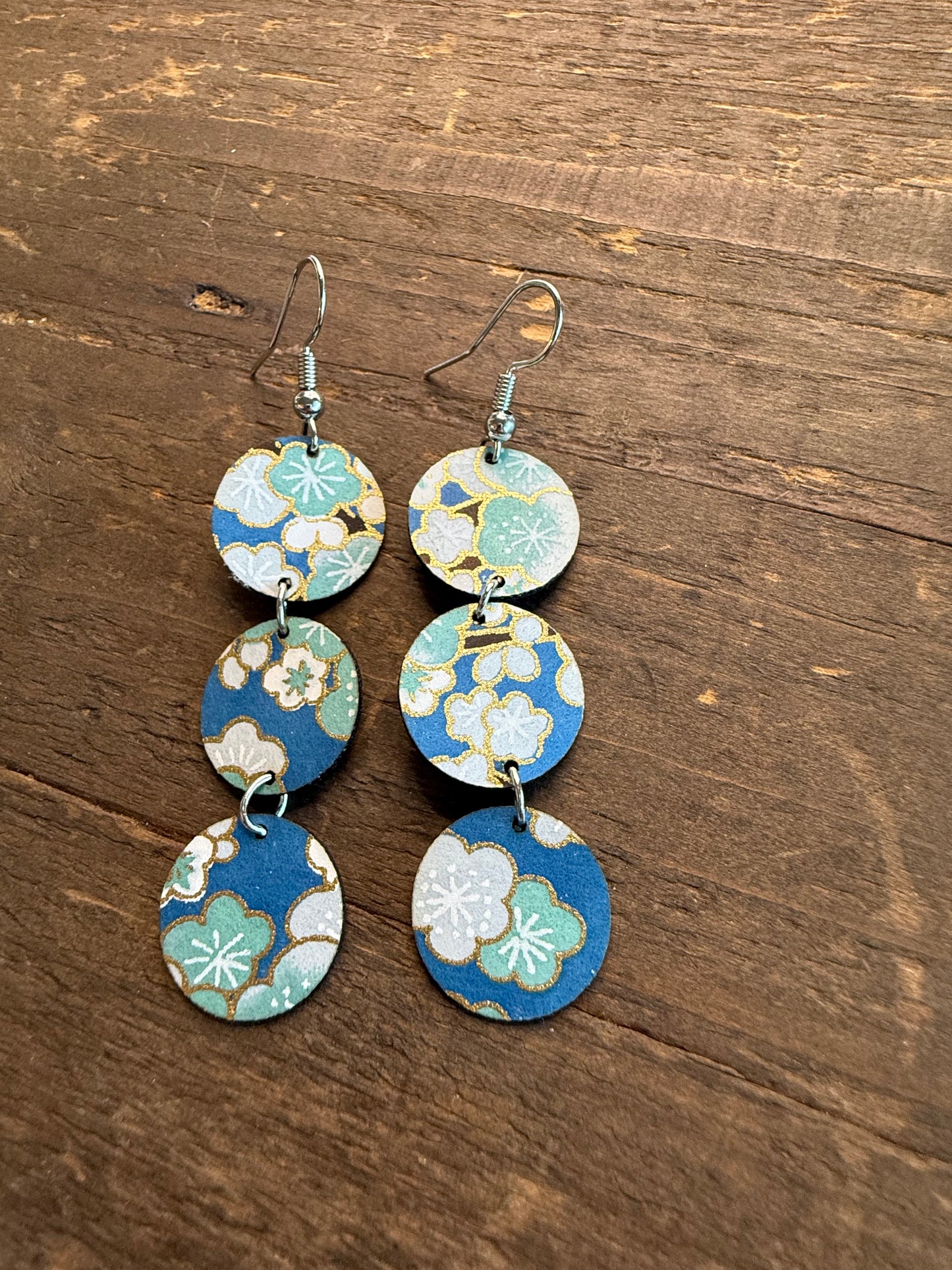 Bright Blue Garden Leather Earrings