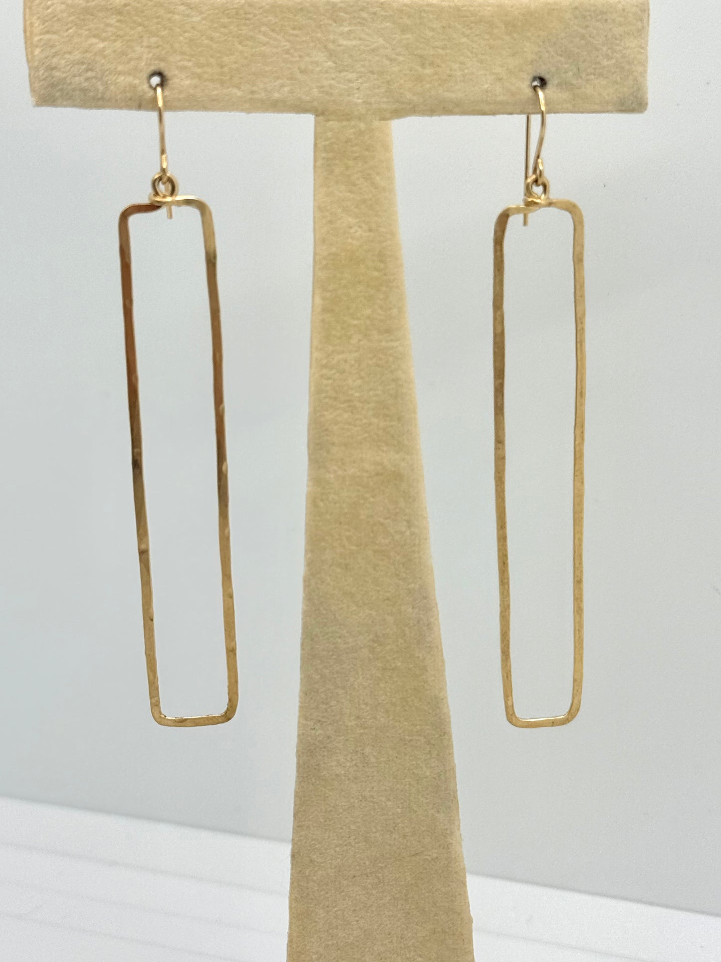 Duke Collection Slim Rectangle 14K Gold Hammered Earrings