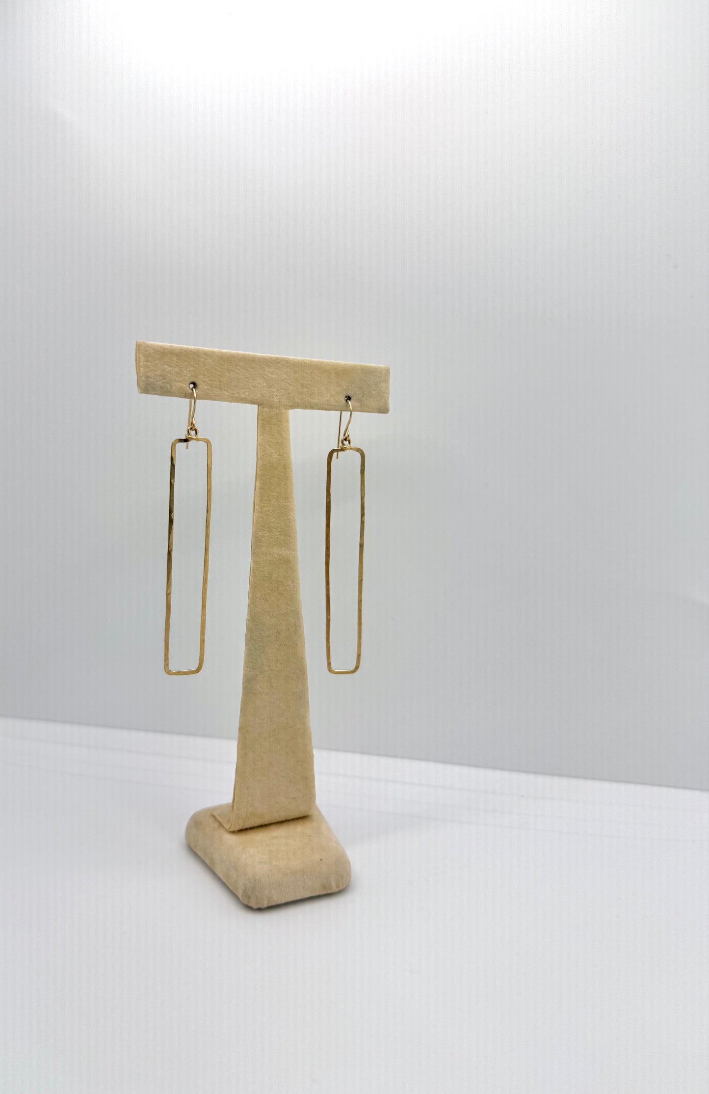 Duke Collection Slim Rectangle 14K Gold Hammered Earrings