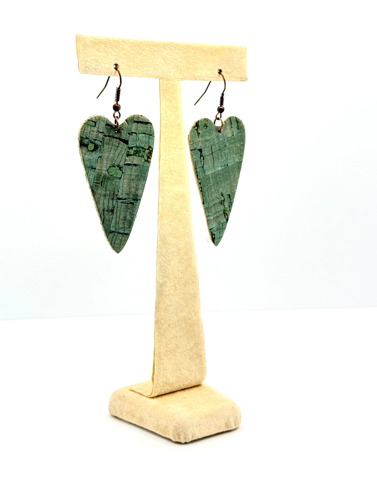 Green Cork Heart Earrings