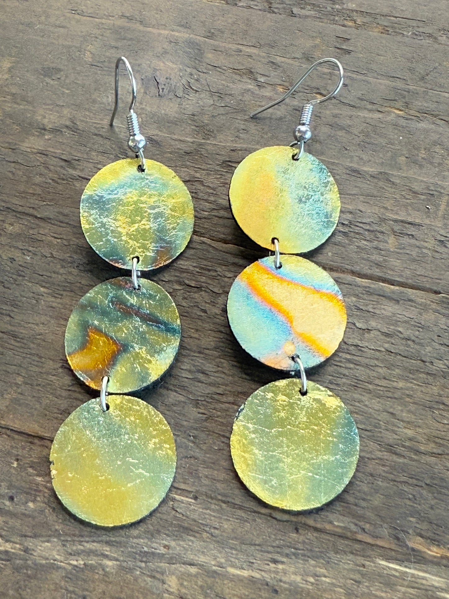 Variegated Blue Leaf Leather Earrings