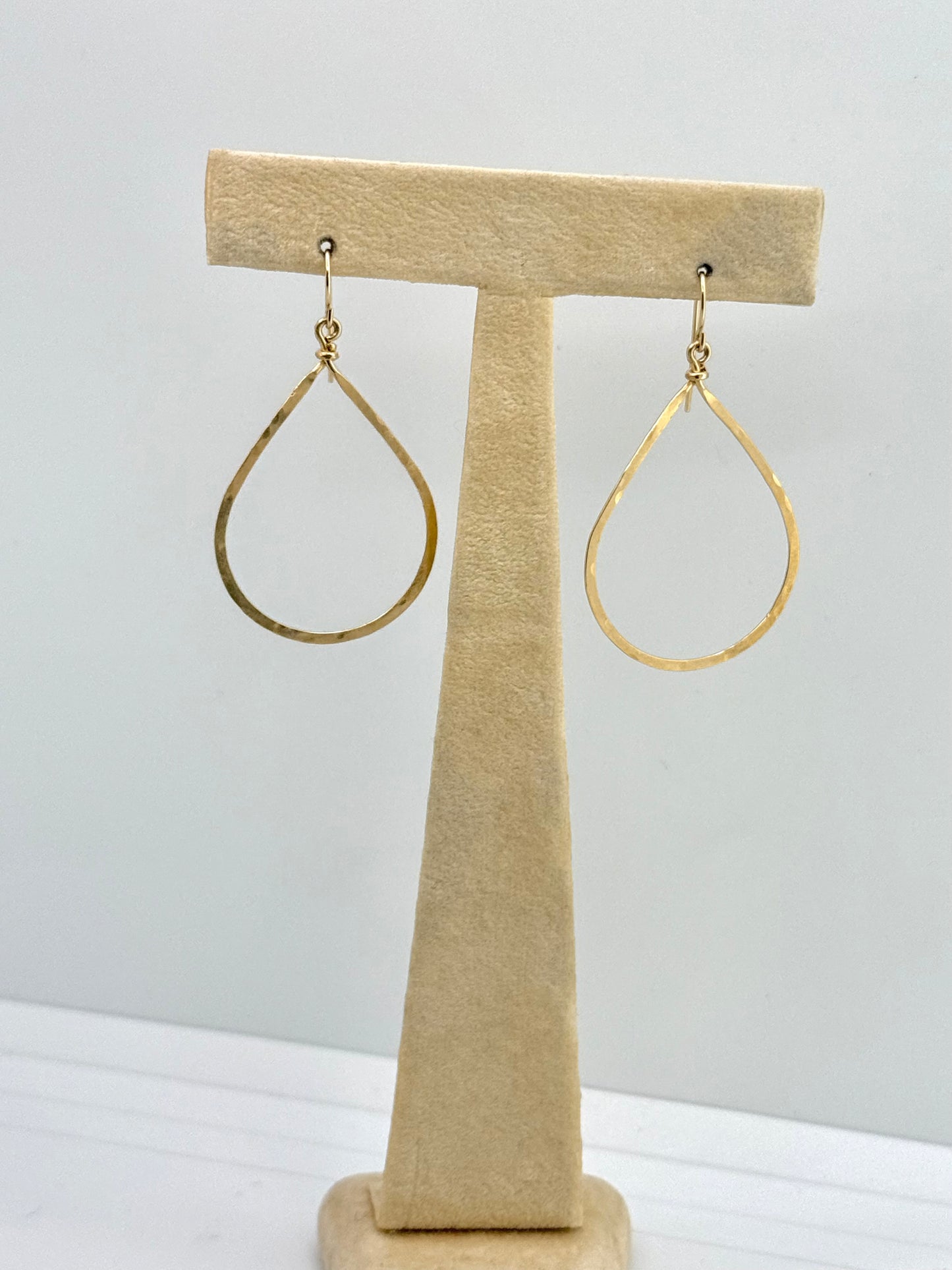 Duke Collection Tear Drop 14K Gold Hammered Earrings