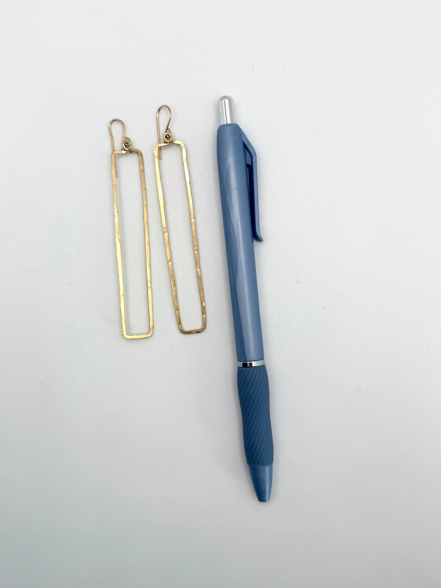 Duke Collection Slim Rectangle 14K Gold Hammered Earrings