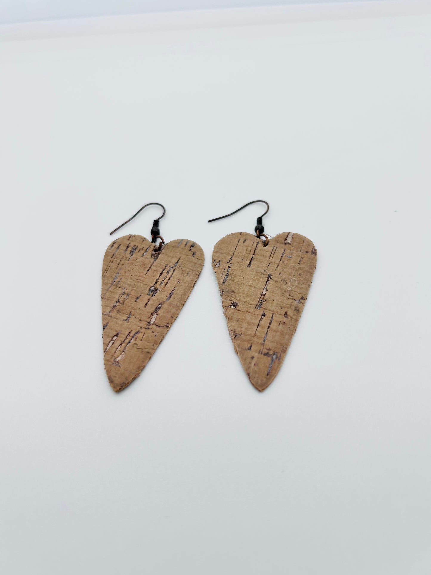 Tan Cork Heart Earrings
