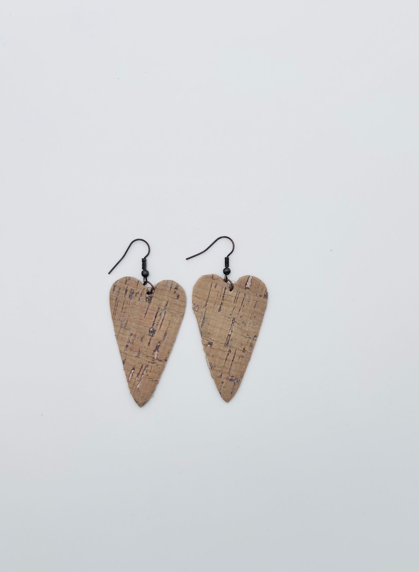 Tan Cork Heart Earrings