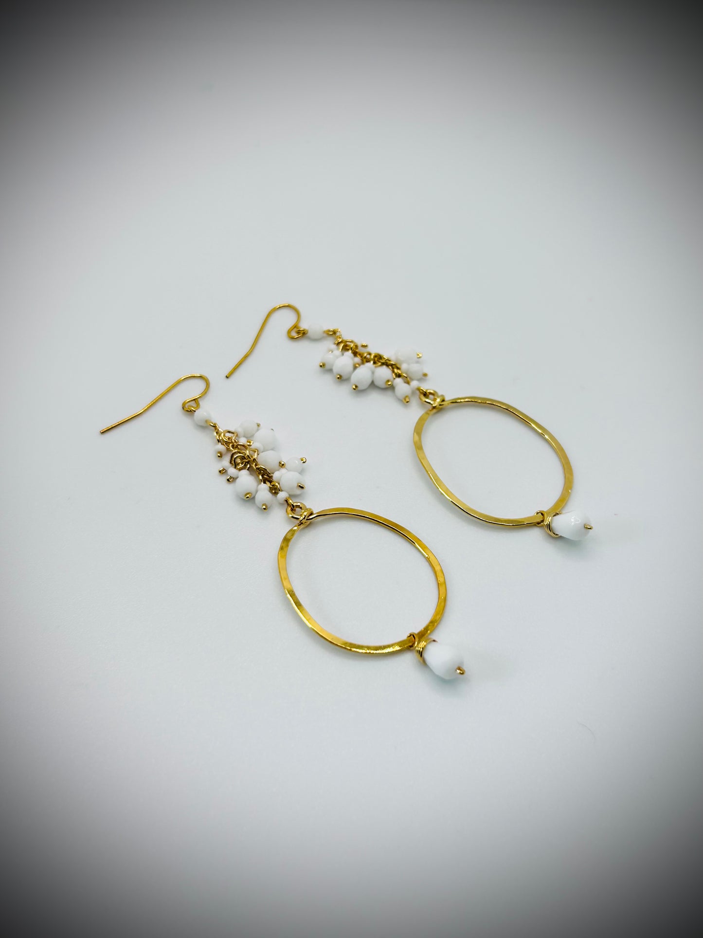 Golden Age Cascading White Bead and Gold Earrings