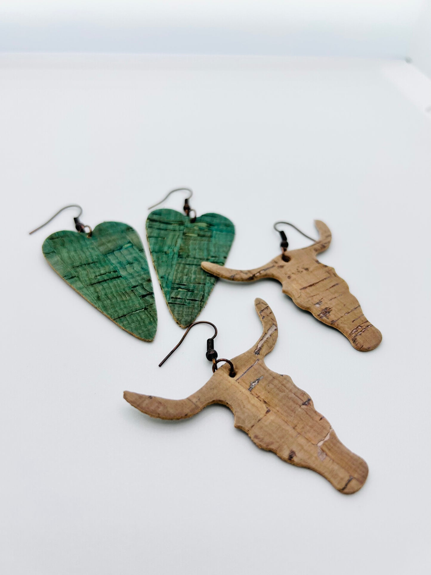 Green Cork Heart Earrings