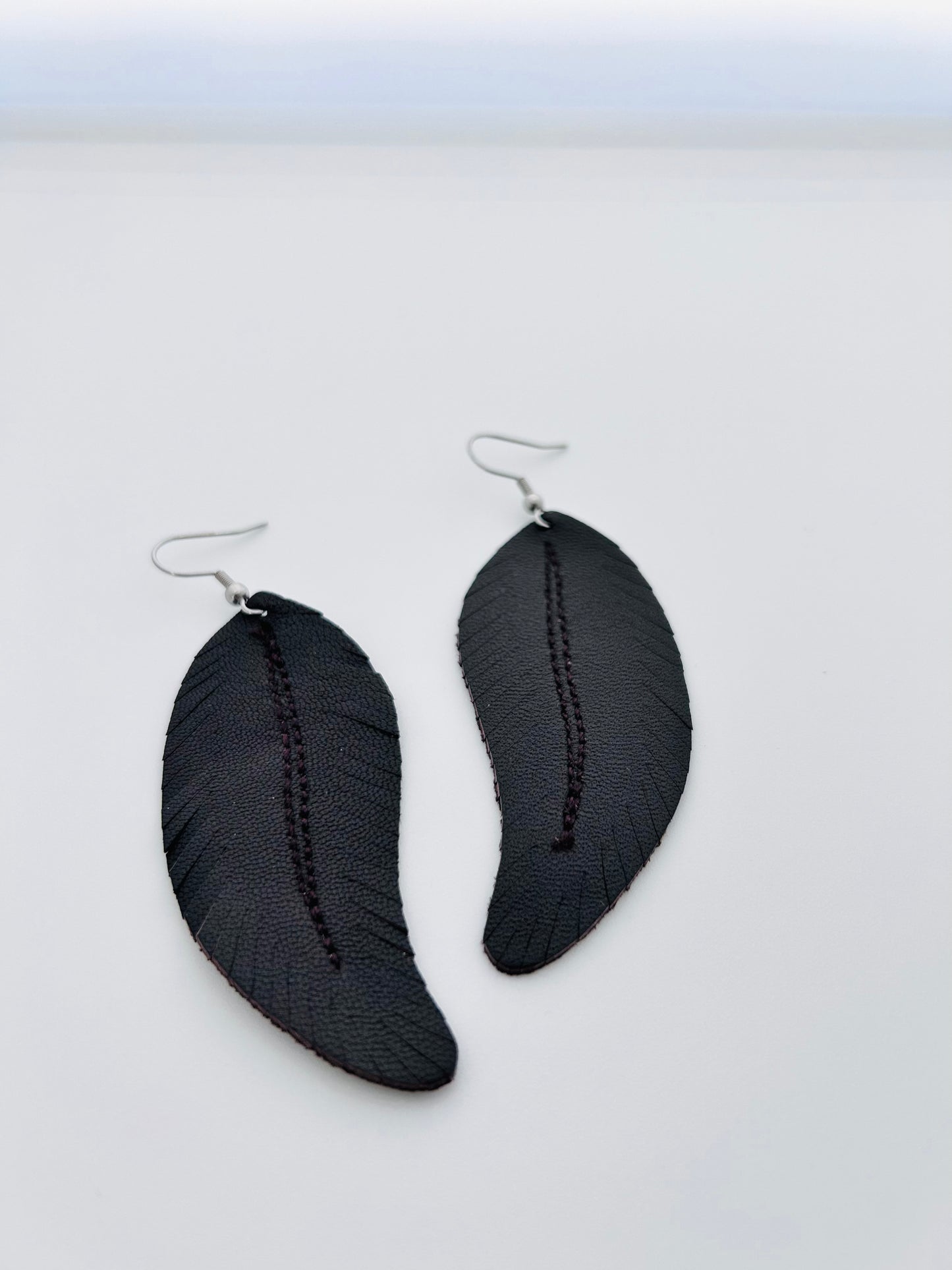 Brown Leather Feather Earrings