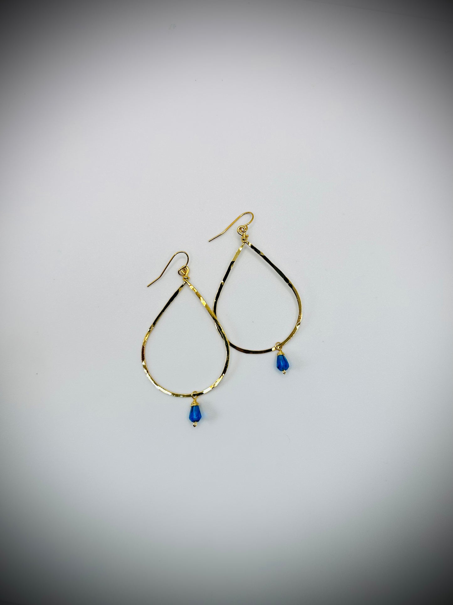 Golden Age Hammered Gold Teardrop Earring with Vibrant Blue Accent Bead