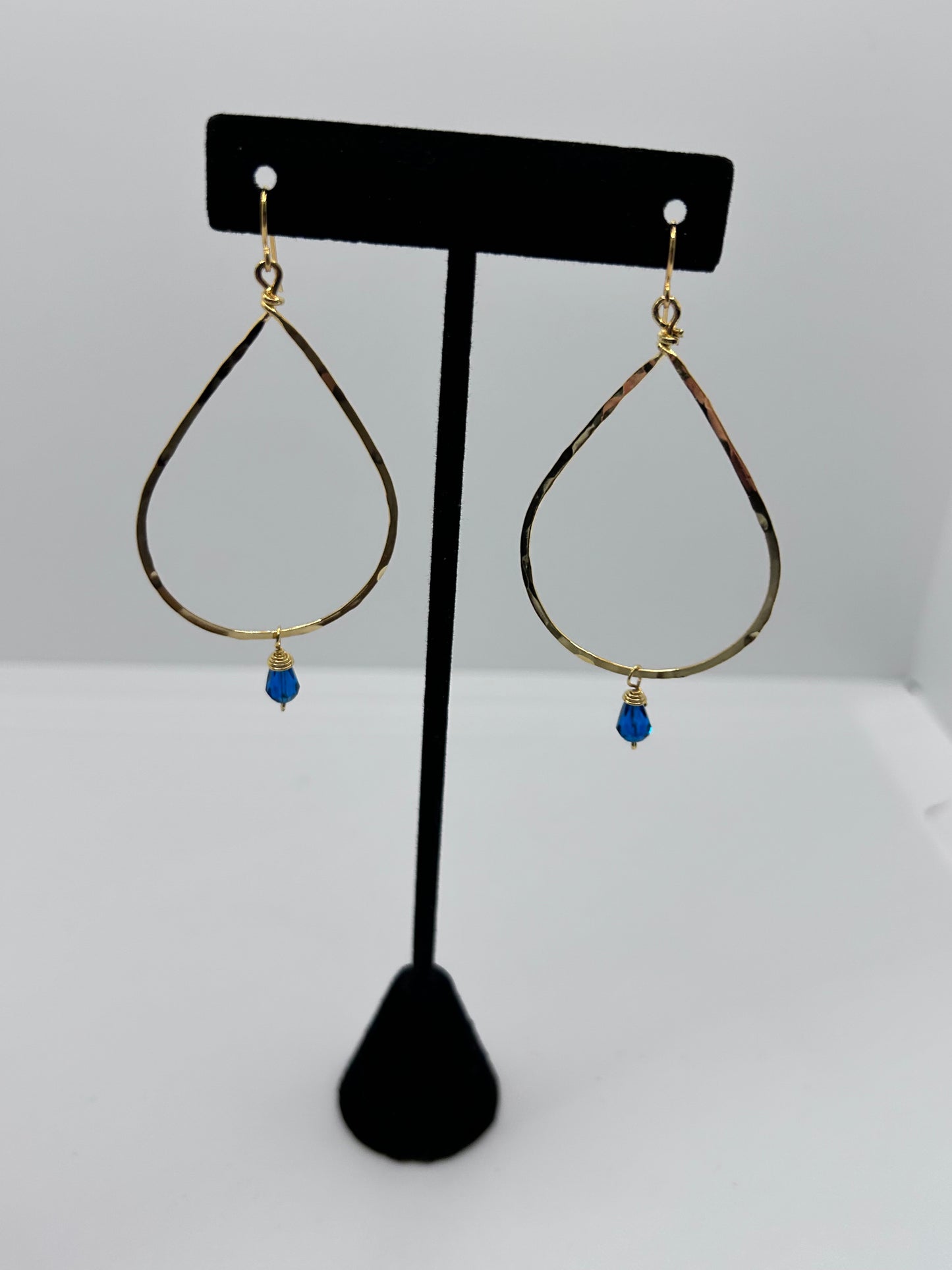 Golden Age Hammered Gold Teardrop Earring with Vibrant Blue Accent Bead