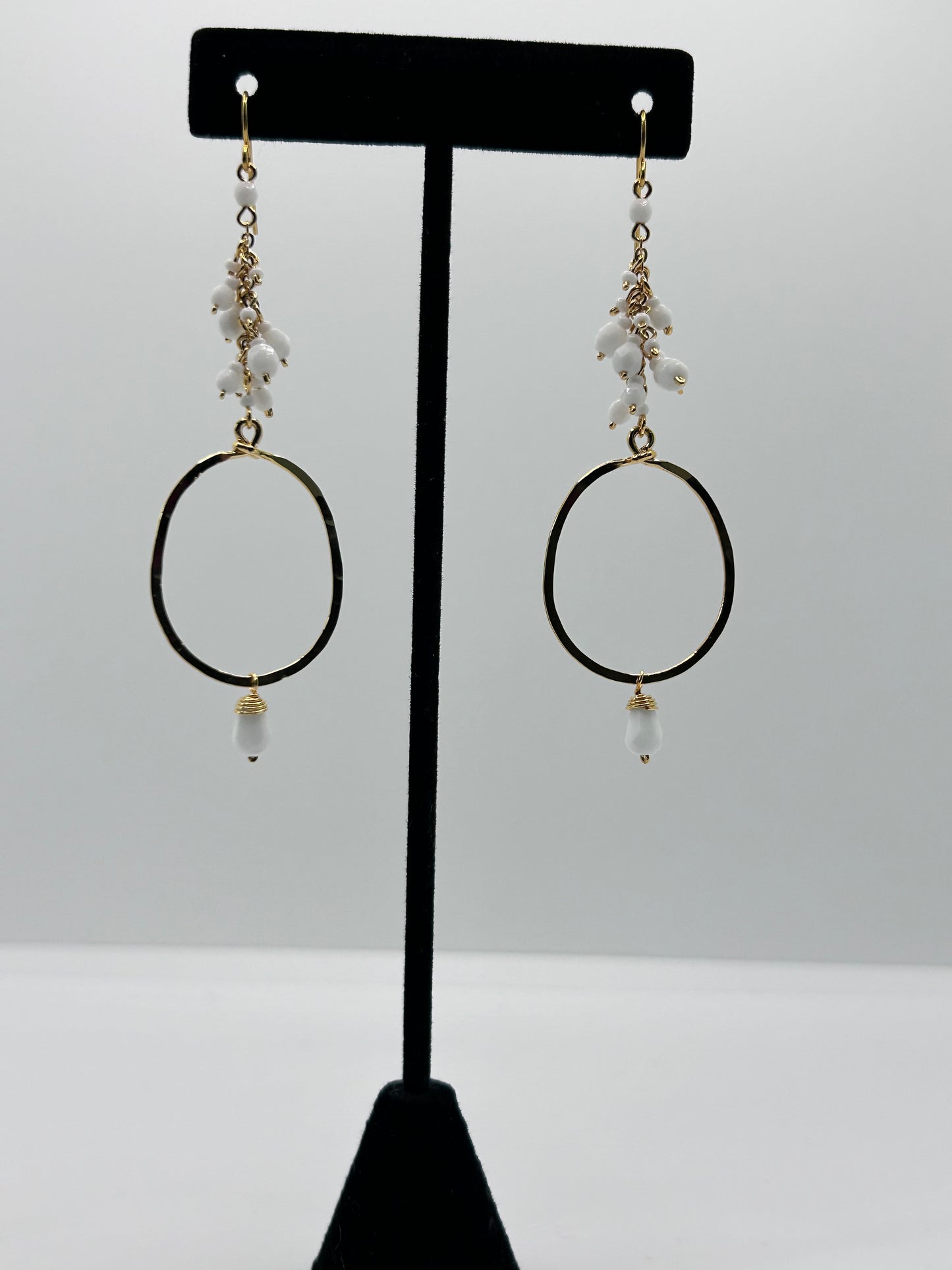Golden Age Cascading White Bead and Gold Earrings