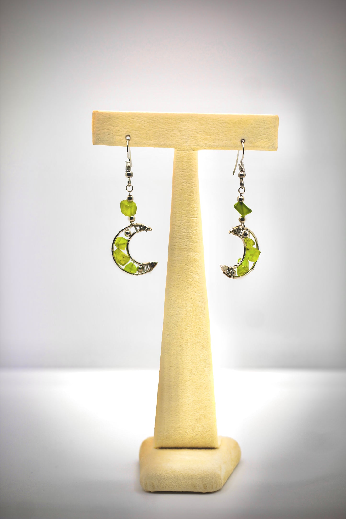 Crescent Moon Green Bead Earrings