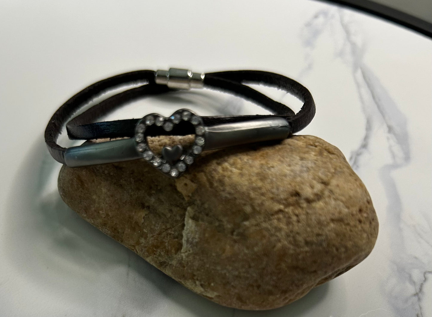 Black Leather with Love Bracelet