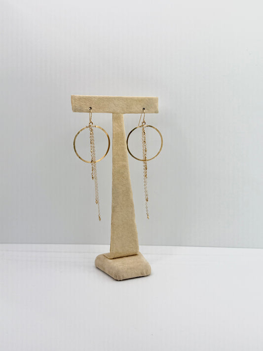 Duke Collection Hoop with Chain Dangles 14K Gold Hammered Earrings