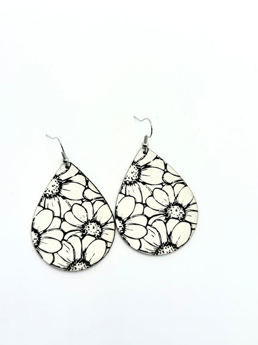 Flower Dance Black and White Earrings