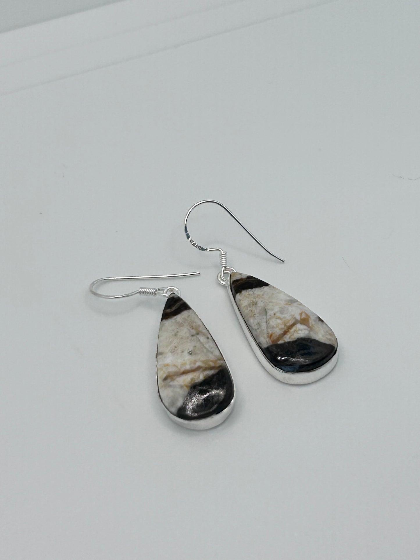 White and Brown Jasper Teardrop Earrings