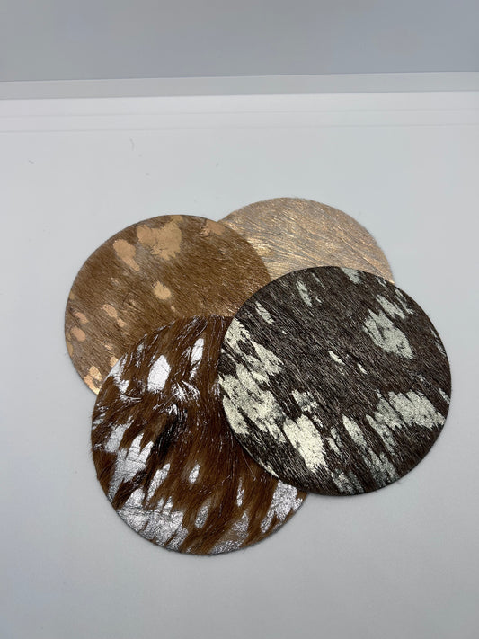 Luxe Shimmer Leather Coasters – Metallic Magic