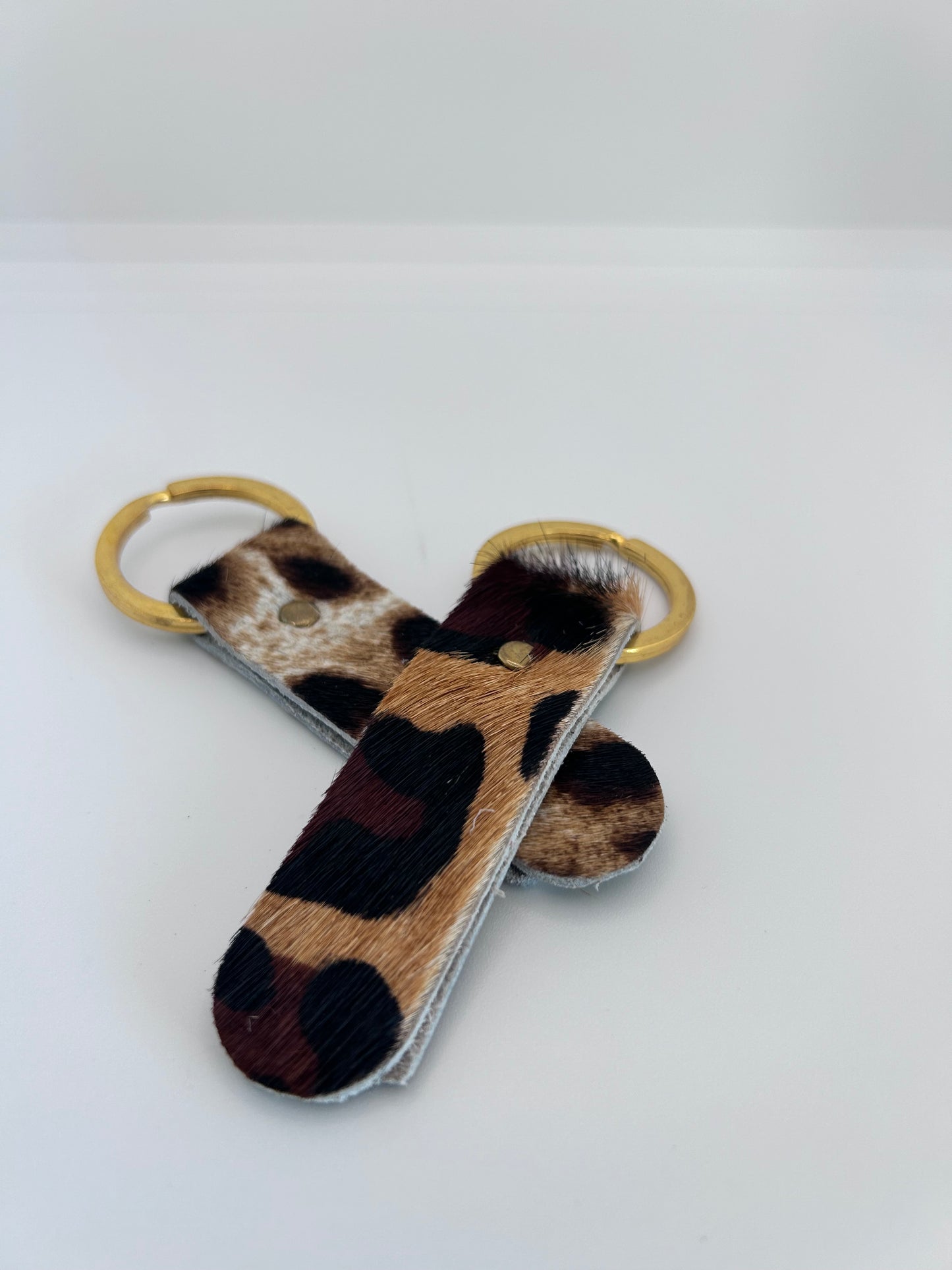 Light and Medium Brown Animal Print Leather Keychain