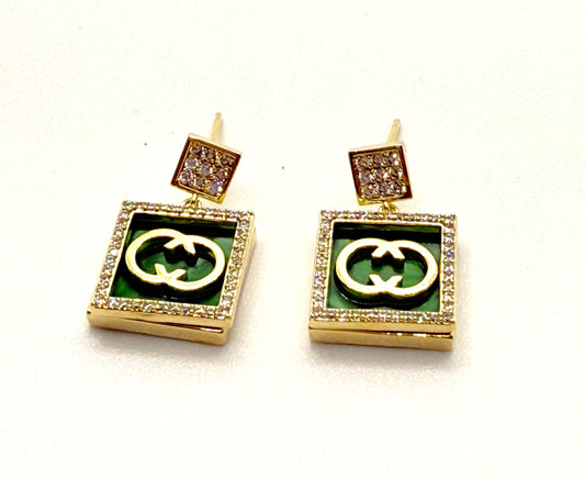 CC Luxe - Double C Square Green and Gold Earrings