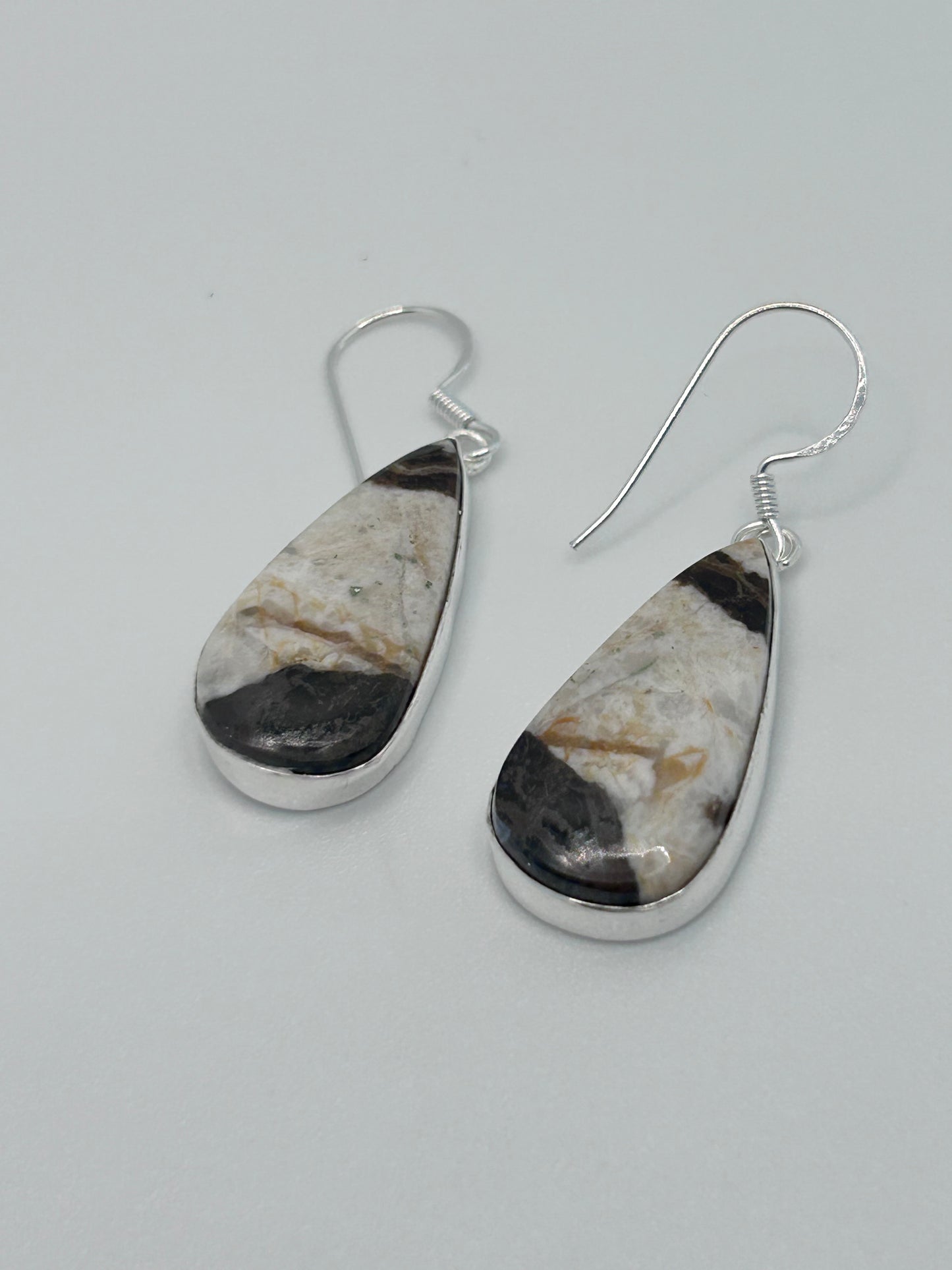 White and Brown Jasper Teardrop Earrings