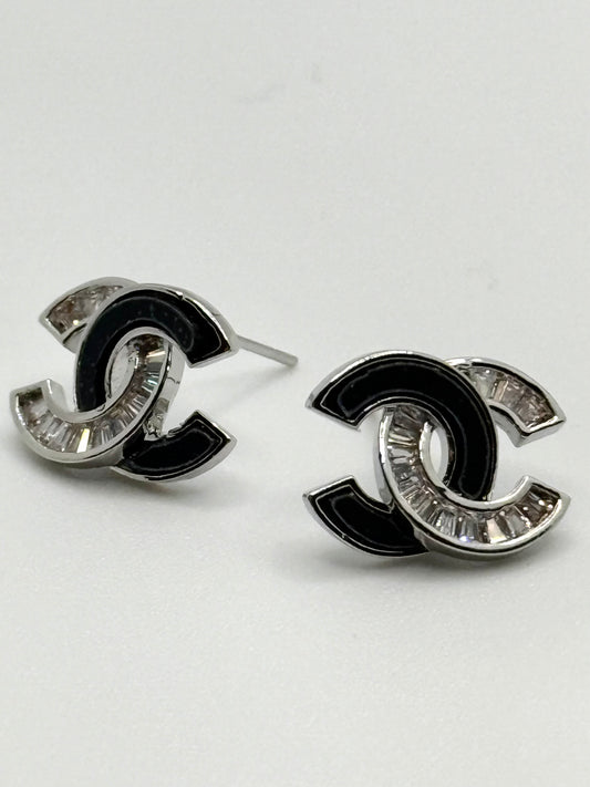 CC Luxe -- Double C Chunky Earrings - Silver and Black