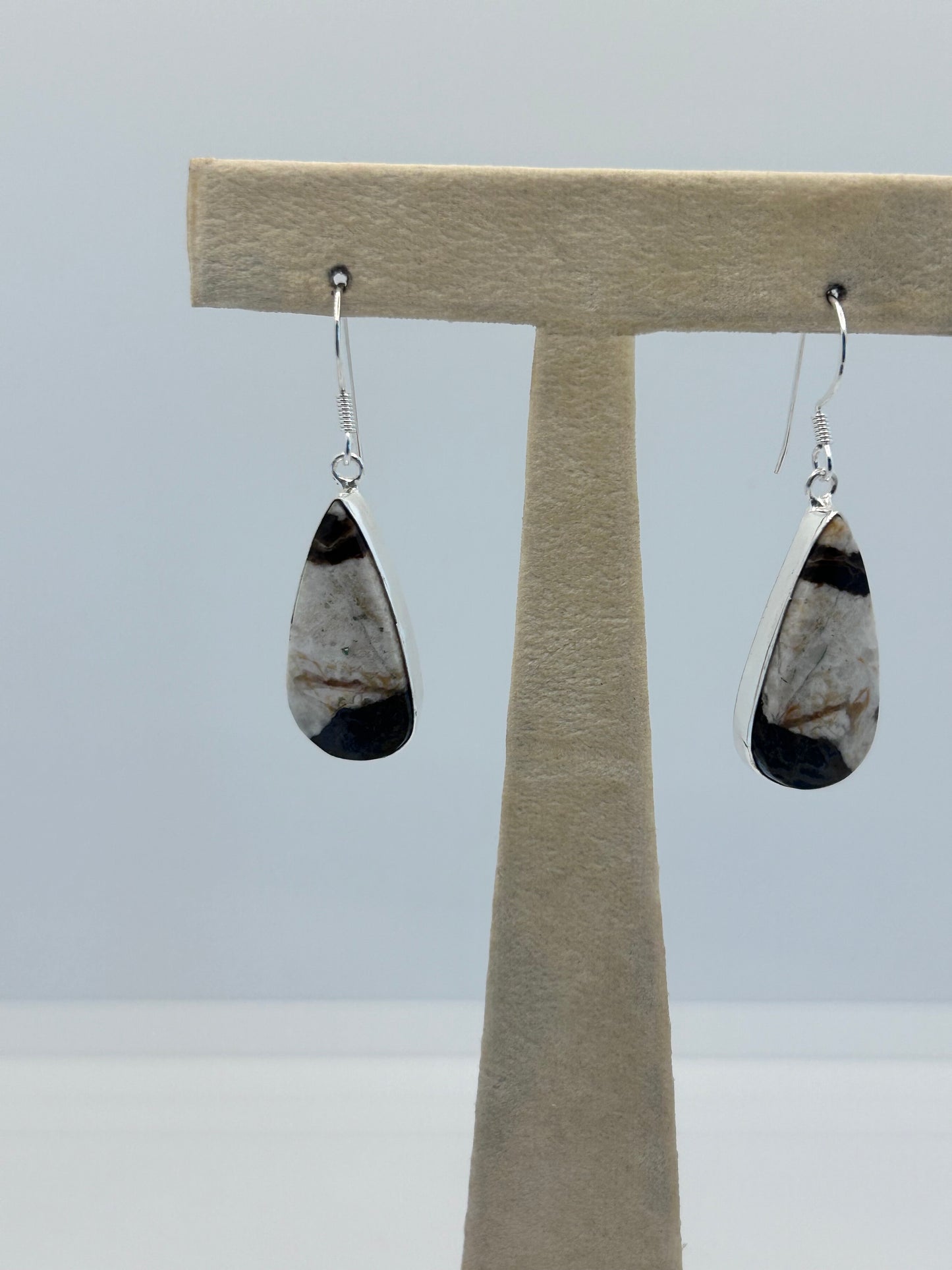 White and Brown Jasper Teardrop Earrings