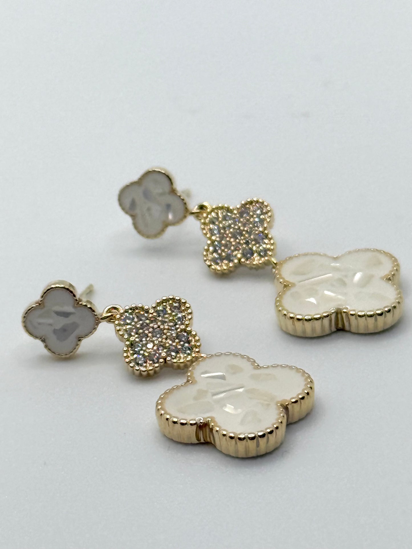 White Clover Gold Earrings