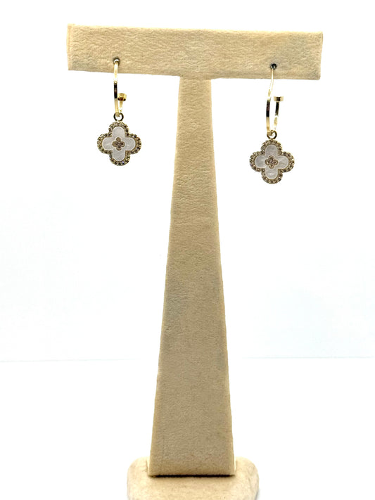 White Clover Gold Semi Hoop Post Earrings