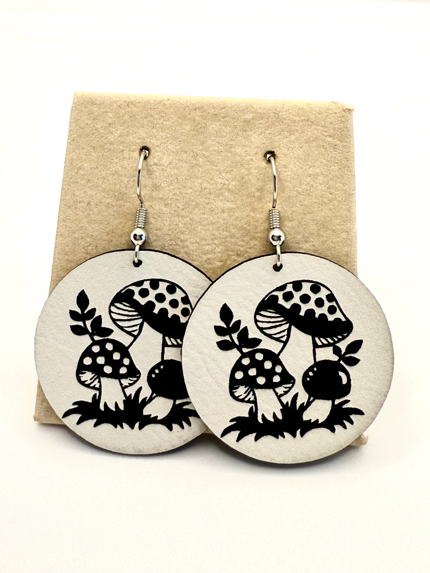 Mushroom Black and White Earrings