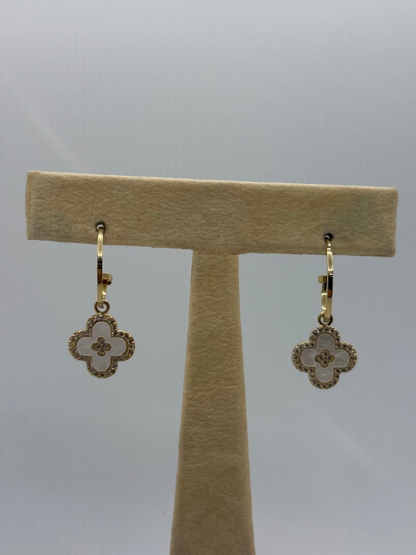 White Clover Gold Semi Hoop Post Earrings