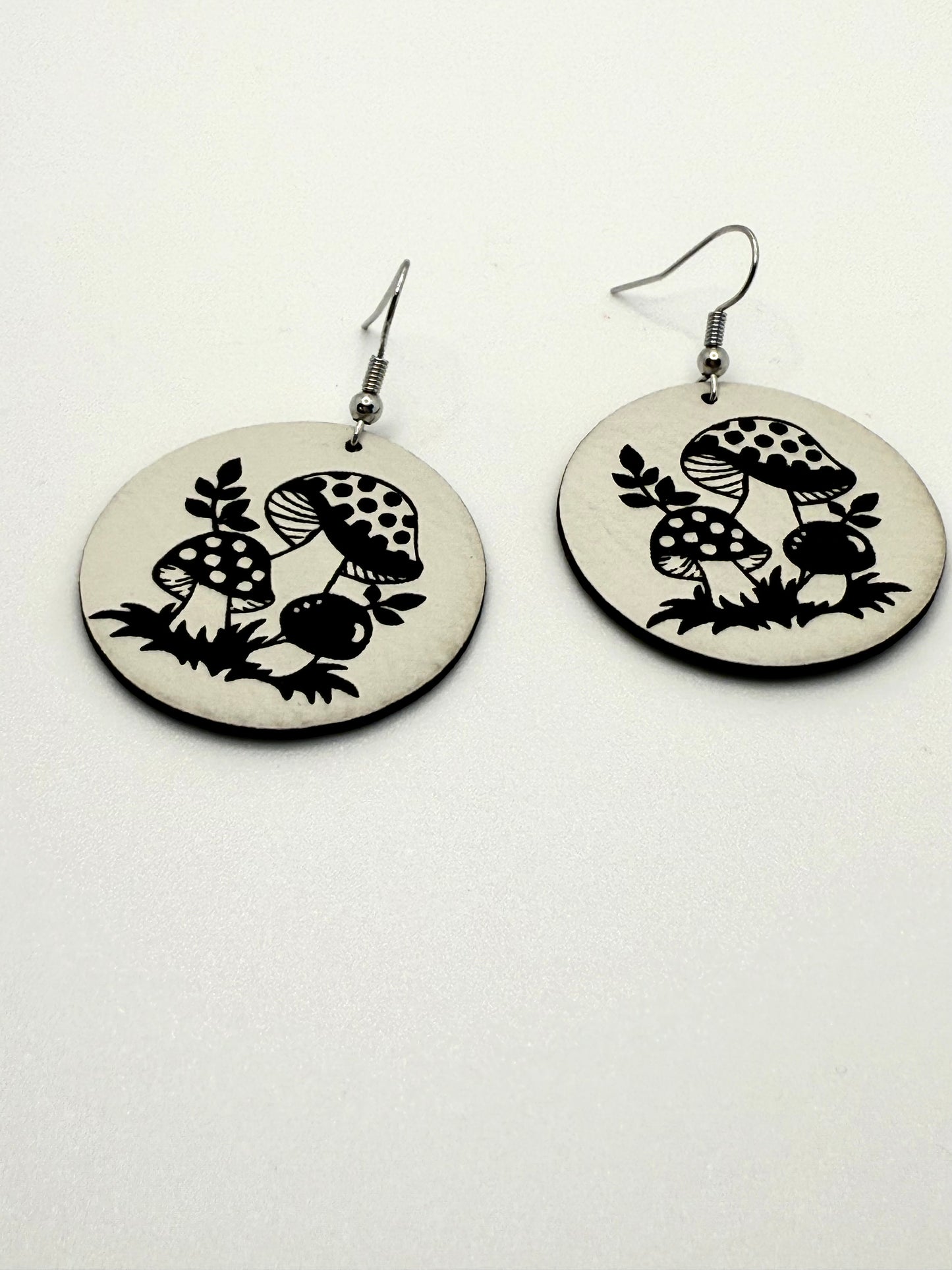 Mushroom Black and White Earrings