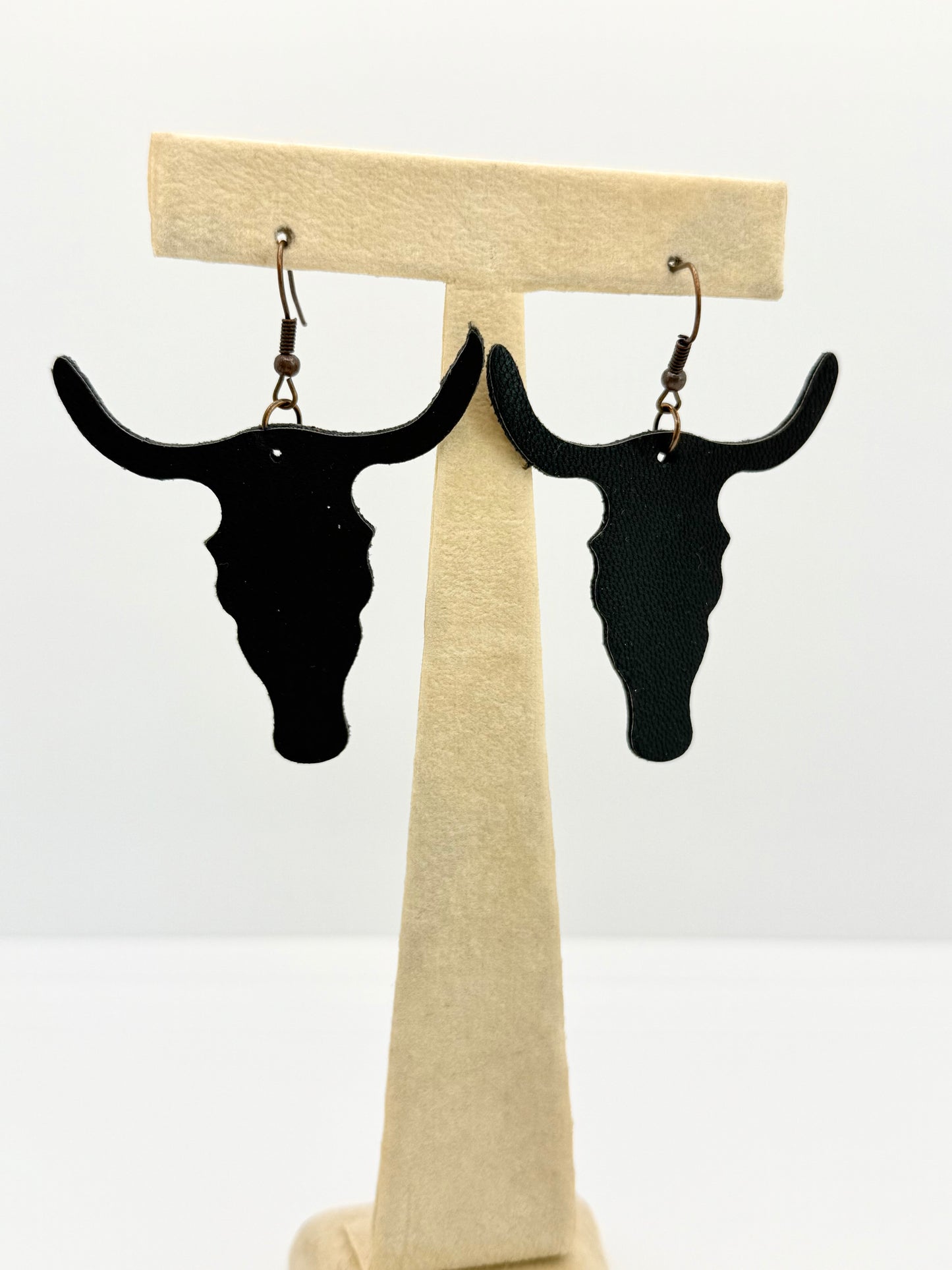 Black Longhorn Leather Earrings