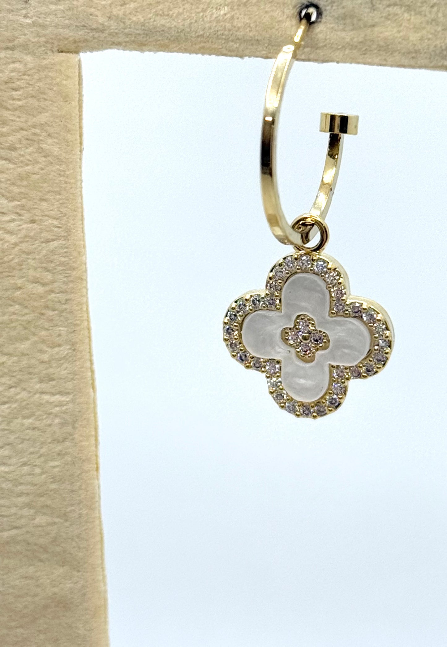 White Clover Gold Semi Hoop Post Earrings