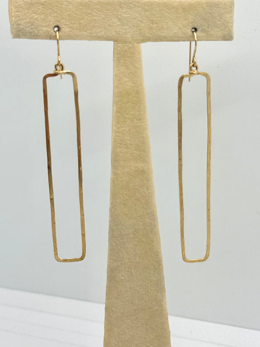 Duke Collection Slim Rectangle 14K Gold Hammered Earrings