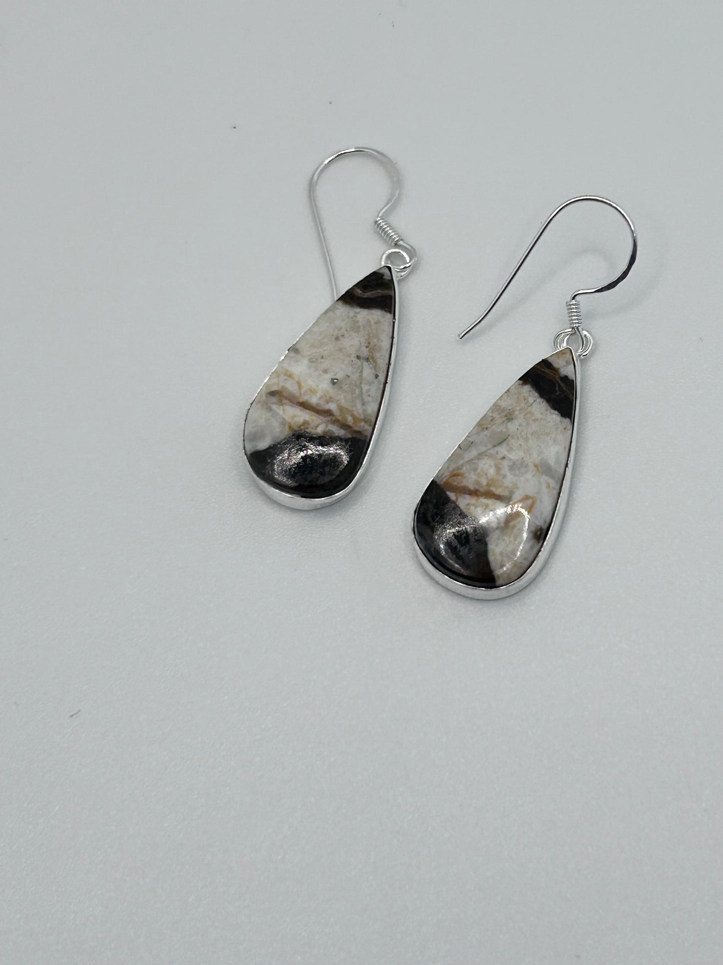 White and Brown Jasper Teardrop Earrings