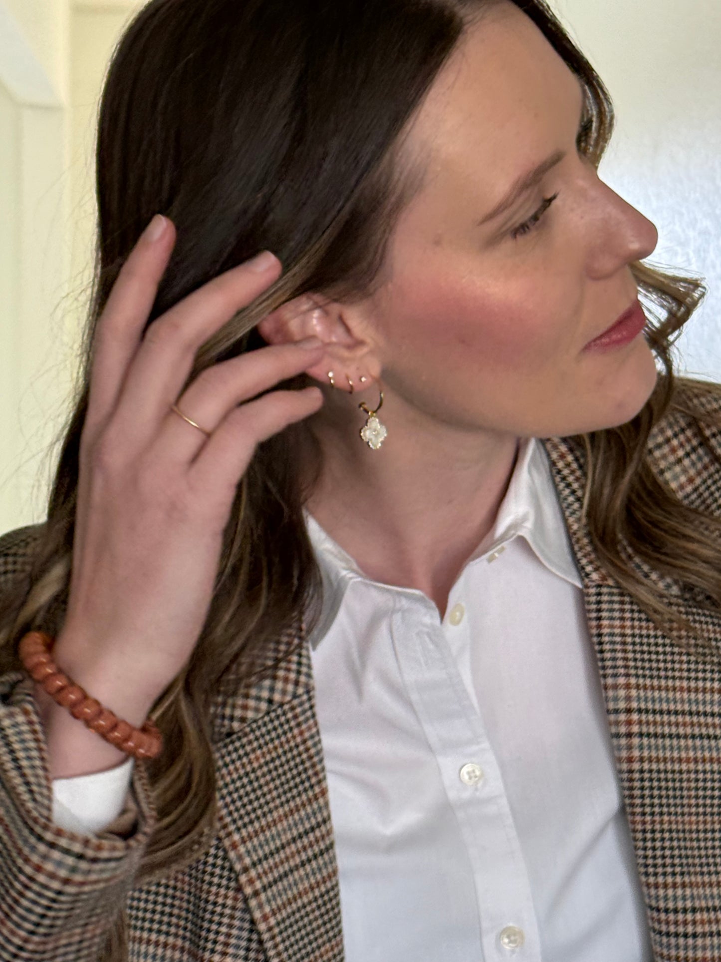 White Clover Gold Semi Hoop Post Earrings