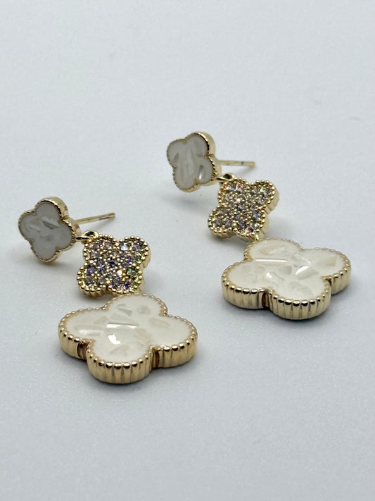 White Clover Gold Earrings