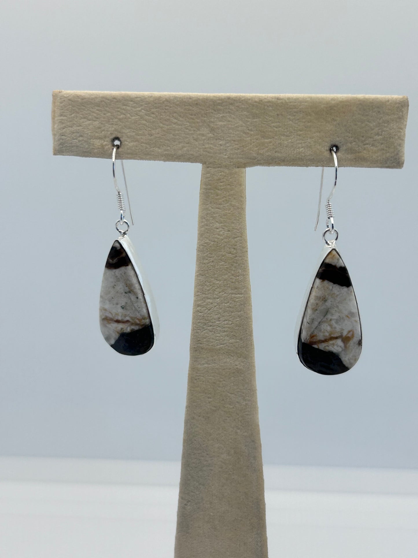 White and Brown Jasper Teardrop Earrings