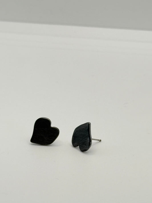 Charcoal Gray Heart - Post Earrings