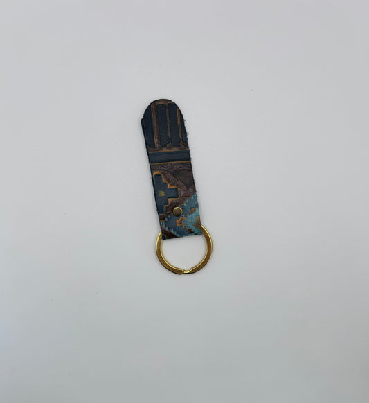 Brown and Blue Leather Keychain